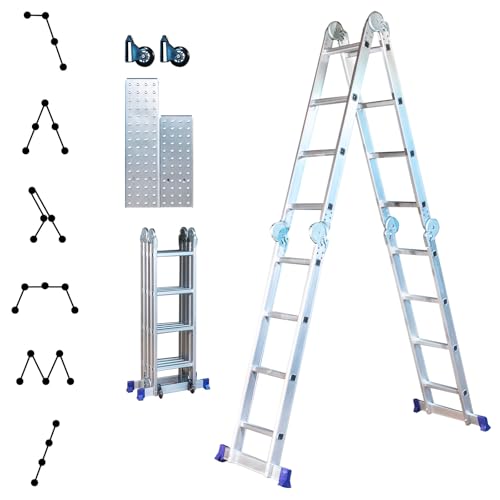 Gelenkleiter Stavalance 4x4 Aluminium Multifunktionsleiter 4x4 Stufen - 4,6 m Länge klappbar - Leiter 4-teilig bis 150 kg - Gelenkleiter Klappleiter Stehleiter Aluleiter von Hoström