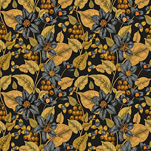 Dschungel Tapete Gold/Schwarz Klebefolie Möbel Muster Vinyl Selbstklebende Tapete Blumen 60 X 300CM Wasserdichte Folie für Möbel Schlafzimmer Türtapete Selbstklebend Blumen Mustertapete Schwarz Gold von HotDecor