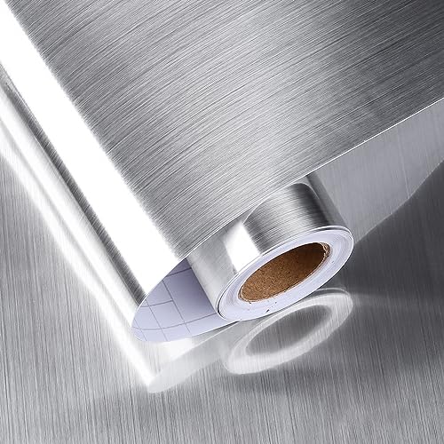 HotDecor Abwaschbare Tapete Küche Silberfolie Selbstklebend Klebefolie Möbel Tapete Wohnzimmer Modern Silber Möbelfolie Küche Metallfolie Selbstklebend Kühlschrank Folie Wand Tapeten 60cm x 800cm von HotDecor
