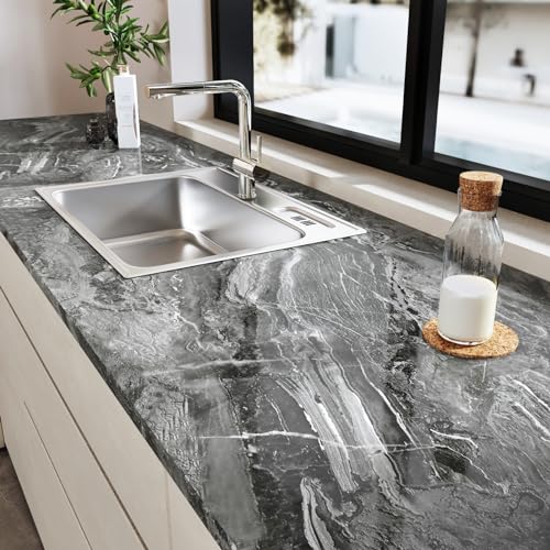 HotDecor Marmor Klebefolie Möbel Silbergrauer Tapete Betonoptik Küchenfolie Selbstklebend 60cm X 300cm Wand Tapeten Möbelfolie Grau Selbstklebende Folie Möbel Klebefolie Grau für Küchenarbeitsplatte von HotDecor