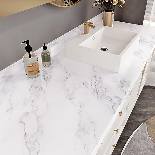 HotDecor White Marble Effect Self Adhesive Vinyl Wallpaper 60cm X 300cm Thick Bathroom Kitchen Worktop Covering Waterproof White Marble Vinyl Wrap for Furniture Peel and Stick Living Room Wallpaper von HotDecor