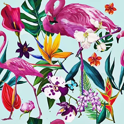 Dschungel Tapete Blumen Klebefolie Muster für Möbel Schrank Flamingos Tapete Blau/Petrol Wohnzimmer Deko Möbelfolie Selbstklebend Wandtapete Grün Blätter PVC Türfolie Selbstklebend 60CM× 300CM von HotDecor