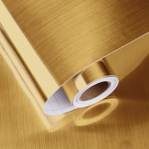 HotDecor Tapete Gold Möbelfolie Küchenfolie Selbstklebend Klebefolie Arbeitsplatte Küche Gold Folie Küchenschränke Tapete Wohnzimmer Selbstklebende Folie Möbel Abwaschbare Tapete Metallstil 40 X 200cm von HotDecor