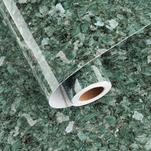 HotDecor Tapete Grün Klebefolie Marmoroptik für Schränke Tisch Tapete Badezimmer Wasserfest Arbeitsplatte Folie Selbstklebend Grüne Küchentapete Abwaschbar Möbelfolie Selbstklebend 40cm x 200cm von HotDecor
