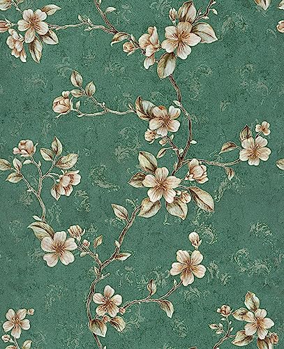 HotDecor Selbstklebende Tapete Grün Strukturtapete Blumen Blätter Klebefolie Grün für Möbel Schrank 53cm X 300cm Tapeten Wohnzimmer Muster Möbelfolie Selbstklebend Blumen Tapete Selbstklebend Vintage von HotDecor