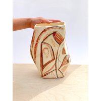 Mid Century Vase, Große Keramikvase, Jubiläumsgeschenk, Hochzeitsgeschenk, 10" Handgemachte Steinzeug-Keramikvase, Blumenvase, Keramik, Mid-Century von HotFlashPottery