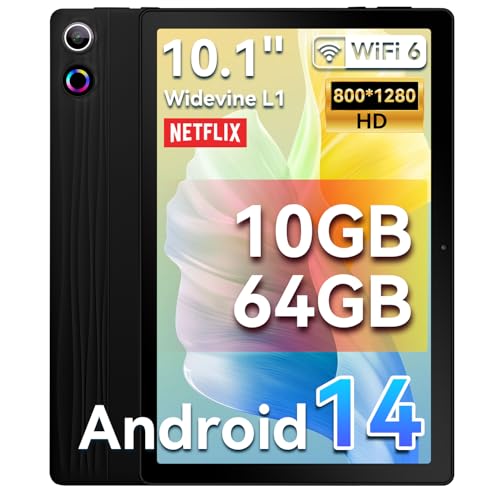 HotLight Tablet, 25,4 cm (10 Zoll), Android 14, mit Gesichtserkennung, Spiritual Aura, Octa-Core Touch Tablet und USB OTG, WideVine L1, WiFi6, BT 5.3, 10 GB + 64 GB (TF 1 TB), 5000 mAh, Schwarz von HotLight