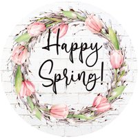 Happy Spring, Rundschild, Kranzschild, Kranzaufsatz, Blumenkranz, Frühlingskranz von HotMeshMom