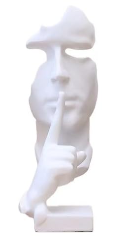 Moderne und einfache Skulpturen The Thinker Statue, Silence is Gold Keep Silence Statuen und Figuren, Schreibtisch-Dekoration für Büro und Zuhause (weiß) von SMRTHMRT