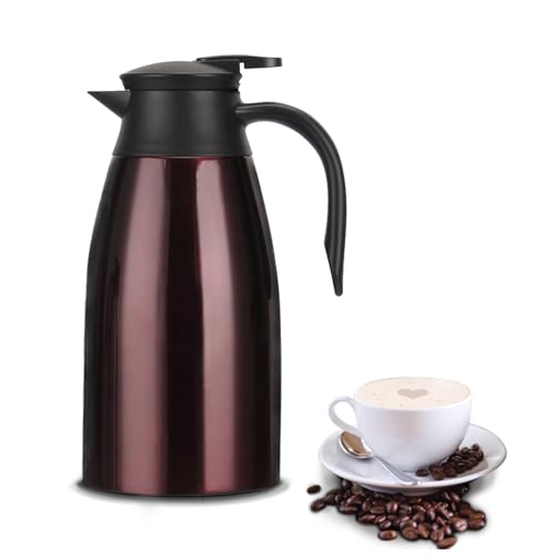 2L Isolierte Kaffeekanne, Lebensmittelqualität 304 Edelstahl Isolierkanne, Isolierte Vakuum Kaffeekanne mit Druckknopf oben, Kaffeekaraffe Krug für Tee Heiße und Kalte Getränke (Dunkelrot) von HotTopStar