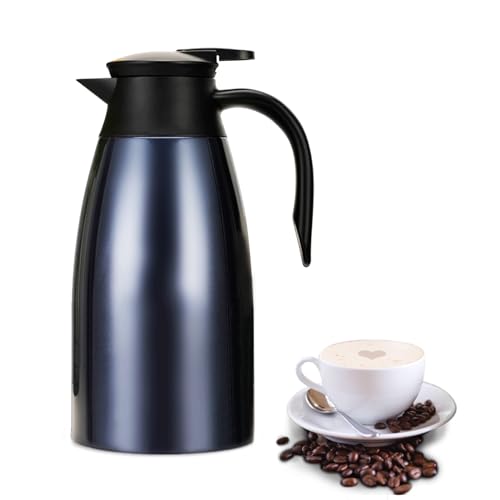 2L Isolierte Kaffeekanne, Lebensmittelqualität 304 Edelstahl Isolierkanne, Isolierte Vakuum Kaffeekanne mit Druckknopf oben, Kaffeekaraffe Krug für Tee Heiße und Kalte Getränke (Marineblau) von HotTopStar