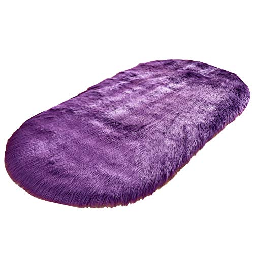 HotYou Faux Lammfell Schaffell Teppich Ellipse Kunstfell Dekofell Lammfellimitat Teppich Longhair Fell Nachahmung Wolle Bettvorleger Sofa Matte,Lila,50 * 80CM von HotYou