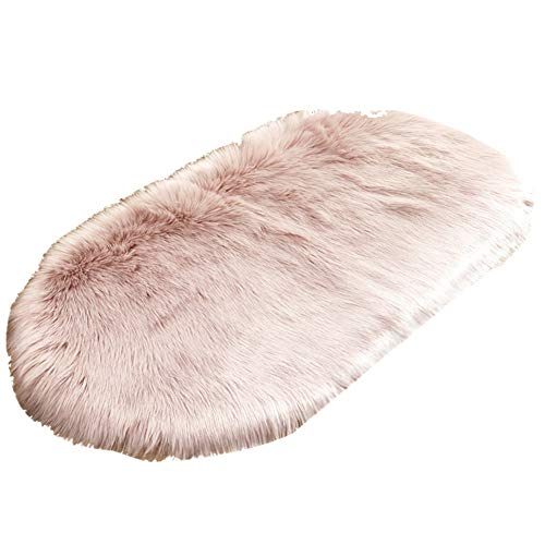 HotYou Faux Lammfell Schaffell Teppich Ellipse Kunstfell Dekofell Lammfellimitat Teppich Longhair Fell Nachahmung Wolle Bettvorleger Sofa Matte,Rosa,50 * 120CM von HotYou