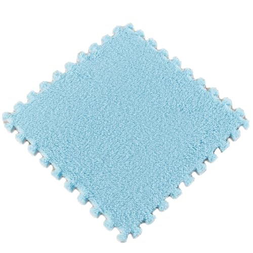 Ineinandergreifende Schaumstoff-Teppichfliesen, Teppich Wohnzimmer, 30 x 30 x 1 cm Plüsch-Puzzle-Schaum-Bodenmatte Mit Rand Teppich WohnzimmerFür Wohnzimmer/Schlafzimmer,Blau 1,9pcs von HotYou