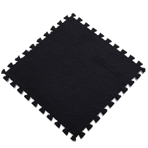 Ineinandergreifende Schaumstoff-Teppichfliesen, Teppich Wohnzimmer, 30 x 30 x 1 cm Plüsch-Puzzle-Schaum-Bodenmatte Mit Rand Teppich WohnzimmerFür Wohnzimmer/Schlafzimmer,Schwarz,9pcs von HotYou