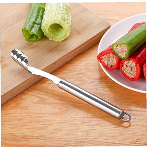 Hotaden Edelstahl Chili Pepper-Kern-Remover Zucchini Gurke Corers Gezahnt Leicht Entkernen von Hotaden