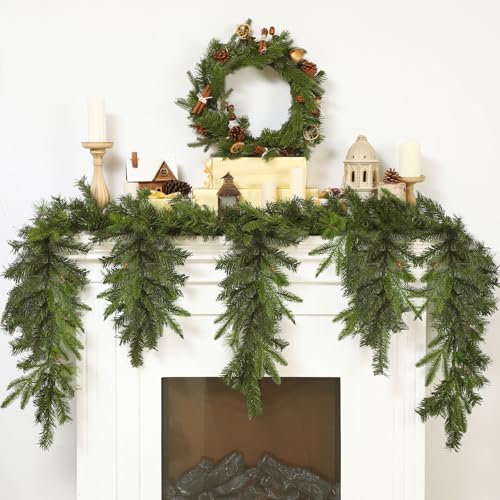 Hoteam 1,8 m künstliche Weihnachtsgirlande Norfolk Kiefer Girlande für Kaminsims, biegbares Zederngrün für Tisch, Kaminsims, Wand, Innen- und Außenbereich, Weihnachtsdekorationen von Hoteam