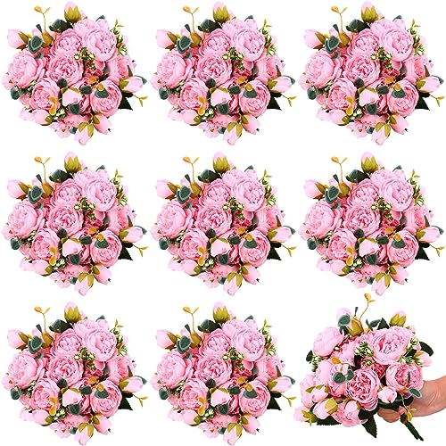 Hoteam 24 Bündel künstliche Pfingstrosen Blumen Seide Pfingstrosen Blumenstrauß Hochzeit Kunstblumen Gefälschte Blumen Arrangements für Tischdekoration Zuhause Geburtstag Party Vase Dekor (Hellrosa) von Hoteam