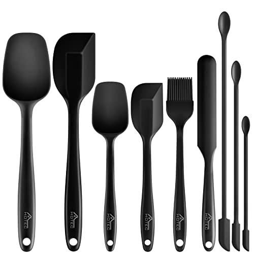 Hotec 9-teiliges Silikon-Spatel-Set, Küchenutensilien zum Backen, Kochen, Mischen, hitzebeständig, antihaftbeschichtet, BPA-frei, lebensmittelecht, spülmaschinenfest, schwarz von Hotec