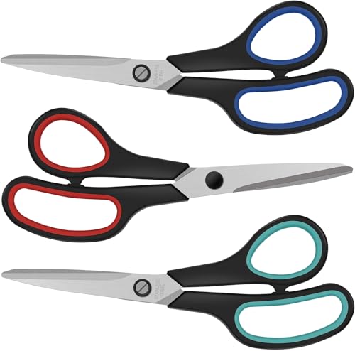 Scheren aus Edelstahl | 3 Stück, 20.2CM Haushaltsschere, Küchenschere, Stoffschere, Extra Scharfe Klinge, Rostfrei, Robuster Kunststoffgriff, Stabile und scharfe Klingen, Schwarz von Hotec