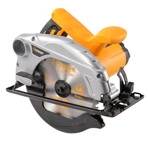 Hoteche 1200W 185MM Handkreissäge leistungsstarke Kreissäge mit 220-240V 50/60Hz Kupfermotor und 4700rpm Leerlaufdrehzahl inklusive TCT Sägeblatt 185x20MM Möbelbau Werkzeug ideal für präzise Schnitte von Hoteche