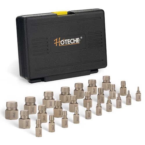 Hoteche 25-teiliges Schraubenausdreher Set aus 42 Chrom-Molybdän-Stahl - Schraubenlöser für Links- und Rechtsausdreher - 3,5 mm bis 23 mm - Sandgestrahlt - In Schwarzem Kunststoffkoffer von Hoteche