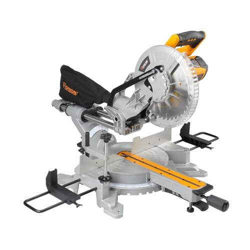 Hoteche 255MM Kappsäge mit Laser 2000W 220-240V 50/60HZ 5000RPM für präzise Schnitte 315x90mm bei 0° 215x90mm bei 45° 40T TCT Sägeblatt inklusive Zubehör ideal für gehrungssägen und zuschnittarbeiten von Hoteche