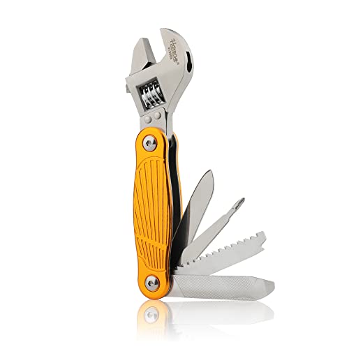 Hoteche 312006 MultiTool 7-in-1 Multifunktions-Aluminiumgriff Einstellbarer Schraubenschlüssel mit Edelstahlfeile,besonderes Geschenk für Männer,Säge, Schraubendreher, Flaschenöffner, Taschenmesser von Hoteche