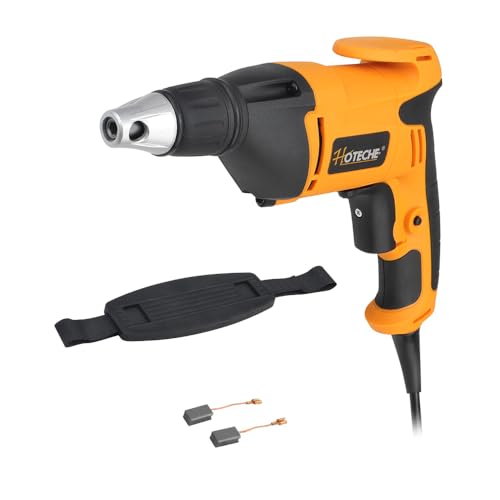 Hoteche 520W Trockenbauschrauber - Drywall Screwdriver 230V 50HZ, 520W Leistung, 0-4500 U/MIN, 6MM Spannfutter, 8NM Drehmoment, VDE Stecker - Gelb/Schwarz - Inkl. Zubehör von Hoteche