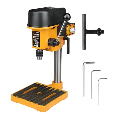 Hoteche 6,5mm Tischbohrmaschine 100W | 3-stufig regelbar (0-5000 U/min) | Präzisionsbohrfutter 0,6-6,5mm | 170x170mm Arbeitsplatte | für Metall/Holz mit Zubehör von Hoteche