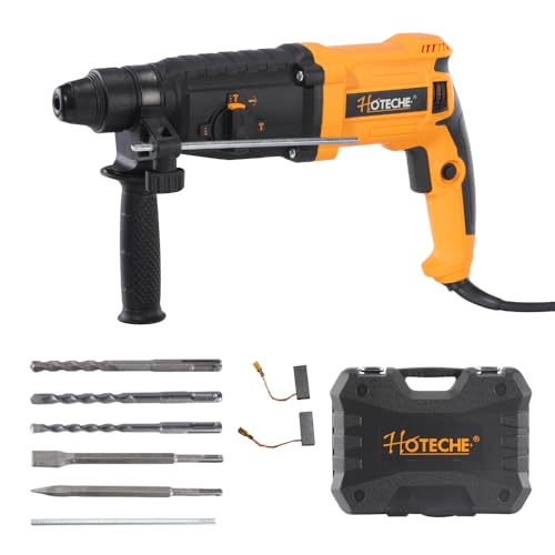 Hoteche 800W 26MM Bohrhammer, SDS PLUS, 4-Funktionen (Bohren/Hammerbohren/Hämmern/Meißeln), 1120 U/min, 5500 Schläge/min, inkl. Zubehör von Hoteche