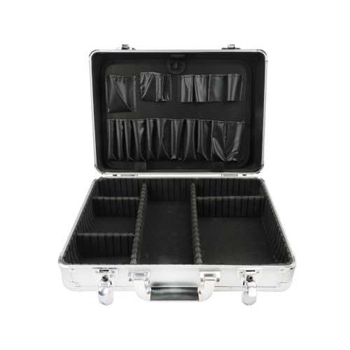 Hoteche Aluminium Werkzeugkoffer 42.5 * 30.5 * 12.5cm mit 2 Langen und 3 Kurzen Trennwänden, Werkzeugtafel und Schultergurt - Profi Alu Koffer von Hoteche
