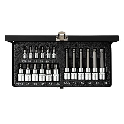 Hoteche Steckschlüsselsatz 1/4"&1/2"DR. Torx Bit Socket Set, Chrom-Vanadium-Stahl, CNC-gefräste Bits, rostfrei, 18-teilig Hoteche Steckschlüsselsatz 1/4"&1/2"DR. Torx Bit Socket Set, Chrom-Vanadium-Stahl, CNC-gefräste Bits, rostfrei, 18-teilig von Hoteche