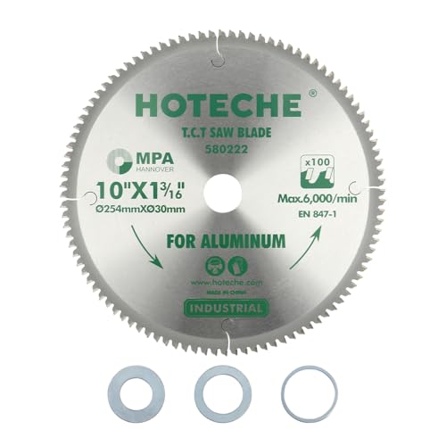 Hoteche TCT Kreissägeblatt 254x30x100T für präzise Schnitte in Aluminium und Kunststoff mit SK5 Basis 1.8mm Dicke 100 Zähne OKE402 Schneidkopf max 6000 U/min inklusive 3 Unterlegscheiben von Hoteche