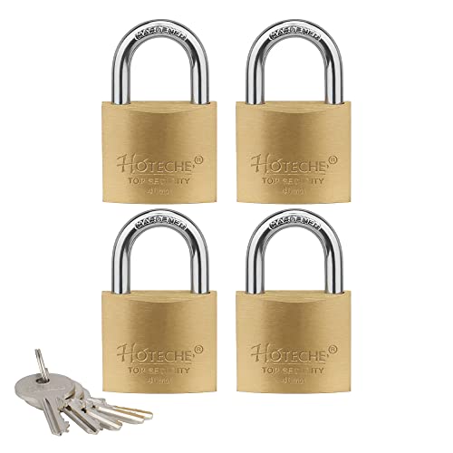 Hotehce 4Pcs Messing Vorhängeschloss Set 40MM Feste Messing Vorhängeschlösser Keyed Ähnlich Heavy-Duty Outdoor Sicherheit Wasserdichte Schloss Set mit 5Pcs Schlüsseln von Hoteche
