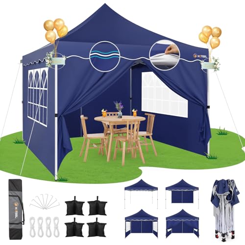 HOTEEL Faltpavillon 3x3 Wasserdicht Stabil Pop Up Pavillon Klappbar 3x3m Winterfest Partyzelt, mit 4 Seitenwänden, 4 Sandsäcken, 4 Seilen, 4 Heringen, Verdickte 0,6mm Randstange, 310cm Hoch, Dunkelbl von Hoteel
