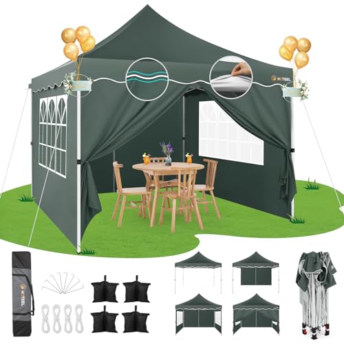 HOTEEL Faltpavillon 3x3 Wasserdicht Stabil Pop Up Pavillon Klappbar 3x3m Winterfest Partyzelt, mit 4 Seitenwänden, 4 Sandsäcken, 4 Seilen, 4 Heringen, Verdickte 0,6mm Randstange, 310cm Hoch, Grau von Hoteel