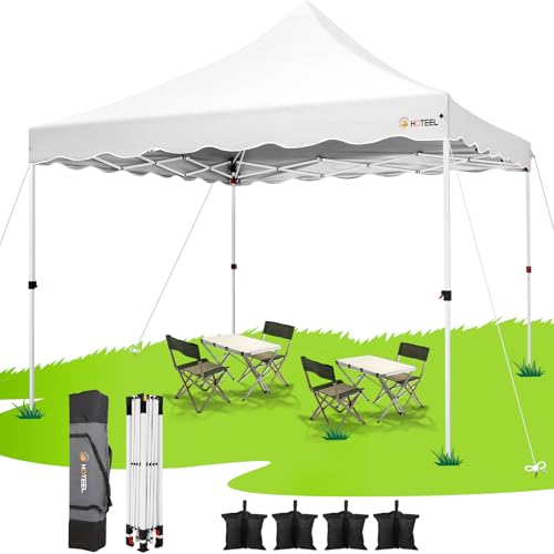 HOTEEL Pavillon 3x3 Faltpavillon 3x3 Wasserdicht Stabil mit 4 SandsäCke, Hoher Gipfel, Uv Schutz 50+ Partyzelt Gartenpavillon Pop Up Pavillon, fürs Camping, Event, Garten, Stahlrahmen, Weiß von Hoteel