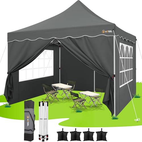 HOTEEL Pavillon 3x3 Faltpavillon 3x3 Wasserdicht Stabil mit 4 Seitenteilen und 4 SandsäCke, Uv Schutz 50+ Partyzelt Gartenpavillon Pop Up Pavillon, Stahlrahmen, Hoher Gipfel, Grau von Hoteel