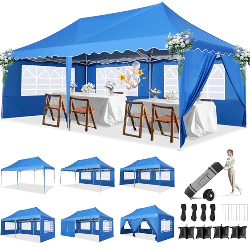 HOTEEL Pavillon 3x6 Faltpavillon 3x6 Wasserdicht Stabil, Partyzelt Faltbar Anti-Uv 50+ Pop Up Gartenpavillon mit 6 Seitenwänden, 4 Sandsäcke, Tasche mit Rollen, für Hochzeiten Partys Markt, Blau von Hoteel