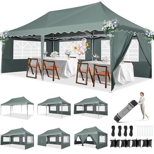 HOTEEL Pavillon 3x6 Faltpavillon 3x6 Wasserdicht Stabil, Partyzelt Faltbar Anti-Uv 50+ Pop Up Gartenpavillon mit 6 Seitenwänden, 4 Sandsäcke, Tasche mit Rollen, für Hochzeiten Partys Markt, Grau von Hoteel