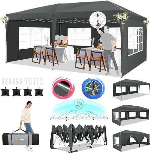 HOTEEL Faltpavillon 3x6 Pavillon Wasserdicht Stabil Winterfest mit 6 Seitenteilen & 4 Sandsäcke, Partyzelt Faltbar UV Schutz 50+ Höhenverstellbar, Gartenpavillon für Hochzeiten, Freien, Grau von Hoteel