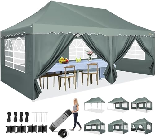 HOTEEL Pavillon 3x6 Mit 6 SeitenwäNden Faltpavillon 3x6 Wasserdicht Stabil Winterfest Partyzelt 3x6 UV-Schutz 50+, Aufbewahrungstasche Mit Rollen, FüR Party Outdoor Garten Hochzeit,Camping,Markt von Hoteel