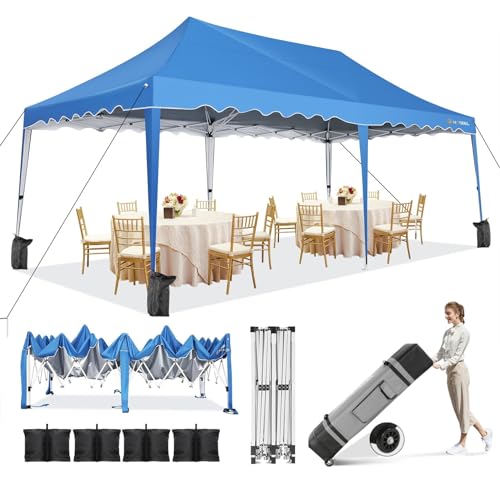 HOTEEL Pavillon 3x6 Partyzelt 3x6 Wasserdicht Stabil, Faltpavillon Faltbar Anti-Uv 50+ Pop Up Gartenpavillon mit 4 Sandsäcke, Tasche mit Rollen, für Hochzeiten Partys Picknick Markt, Blau von Hoteel