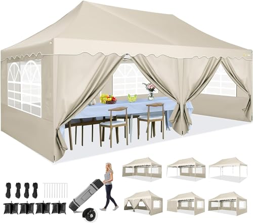 HOTEEL Pavillon 3x6 Wasserdicht Stabil Winterfest Faltpavillon 3x6 Mit 6 SeitenwäNden Partyzelt UV 50+, Aufbewahrungstasche Mit Rollen, FüR Party Outdoor Garten Hochzeit,Camping,Markt,Khakifarbe von Hoteel