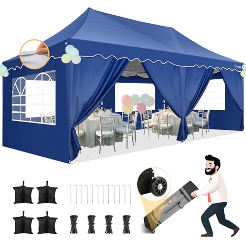 HOTEEL Pavillon 3x6 Wasserdicht Stabil mit 6 Abnehmbaren SeitenwäNden, Wellensaumdach Partyzelt 3x6 mit Radtasche und 4 SandsäCken, Faltpavillon Sonnenschirm für Hochzeit/Partys Markt (Dunkelblau) von Hoteel