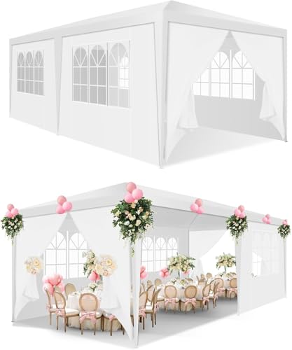 HOTEEL Pavillon 3x6 mit Fenstern & abnehmbaren Seitenwänden, Partyzelt 3x6 UV-Schutz, für Garten Gartenpavillon Hochzeit kommerzielle Aktivitäten, inkl. Heringe, weiß Upgrade 3.0 von Hoteel