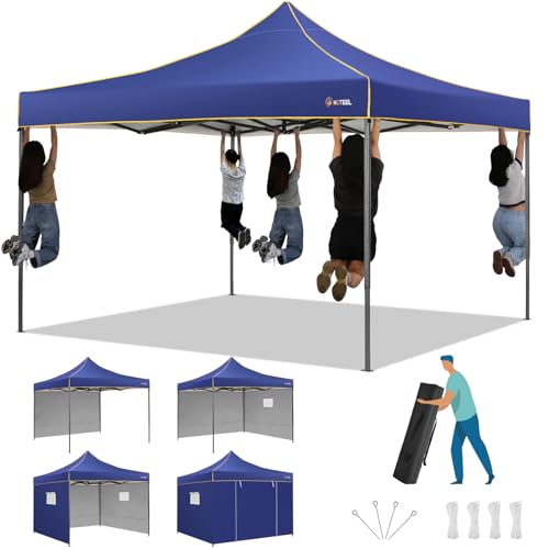 𝐇𝐨𝐭𝐞𝐞𝐥 Faltpavillon Pavillon 3x3 Wasserdicht Stabil Winterfest, Partyzelt Gartenpavillon 3mx3m Faltbar mit 4 Seitenwänden, Pop Up Pavillion Klappbar mit Tragetasche UV Schutz 50+, Dunkelblau von Hoteel
