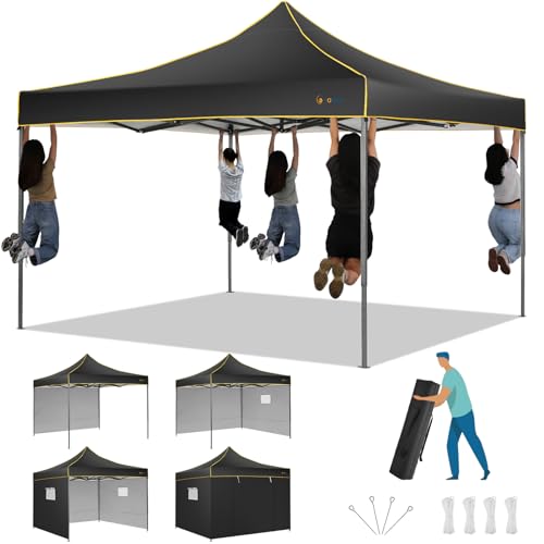 𝐇𝐨𝐭𝐞𝐞𝐥 Faltpavillon Pavillon 3x3 Wasserdicht Stabil Winterfest, Partyzelt Gartenpavillon 3mx3m Faltbar mit 4 Seitenwänden, Pop Up Pavillion Klappbar mit Tragetasche UV Schutz 50+, Schwarz von Hoteel