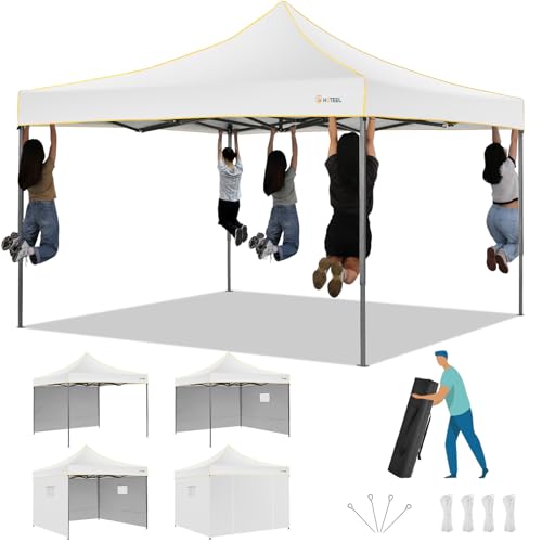 𝐇𝐨𝐭𝐞𝐞𝐥 Faltpavillon Pavillon 3x3 Wasserdicht Stabil Winterfest, Partyzelt Gartenpavillon 3mx3m Faltbar mit 4 Seitenwänden, Pop Up Pavillion Klappbar mit Tragetasche UV Schutz 50+, Weiß von Hoteel